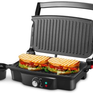 Panini Maker, 2-Slice Grill, Non-Stick Plates, Opens 180° for Sandwiches