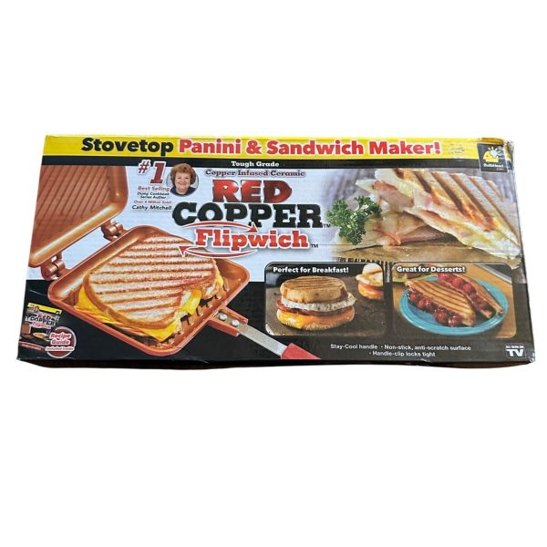 Red Copper Flipwich Stovetop Panini Sandwich Maker New In Box Non Stick Ceramic