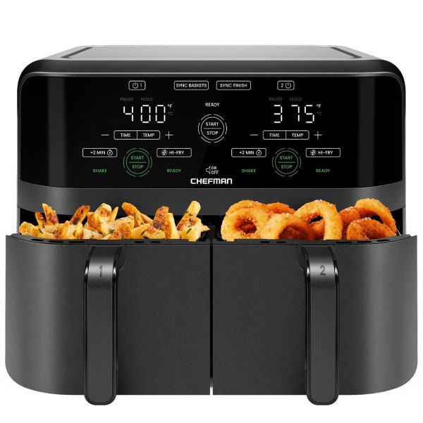 Chefman 6 Quart Dual Basket Air Fryer – Digital Touchscreen Smart Sync Finish…