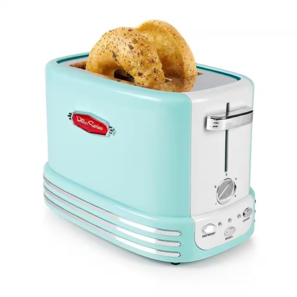 Retro 900 W 2-Slice Aqua Wide Slot Bagel Toaster