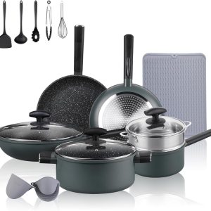 Leetaltree Nonstick Cookware Sets – 16 Pieces Pots and Pans Utensils