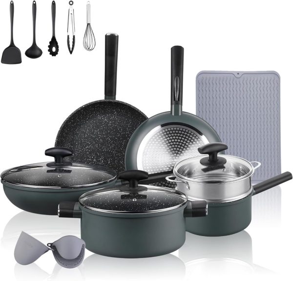 Leetaltree Nonstick Cookware Sets – 16 Pieces Pots and Pans Utensils