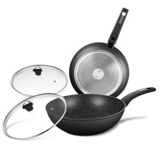 CSK 11+12in Nonstick Frying Pan Sets With Glass Lids-Cookware Sets With Stone…