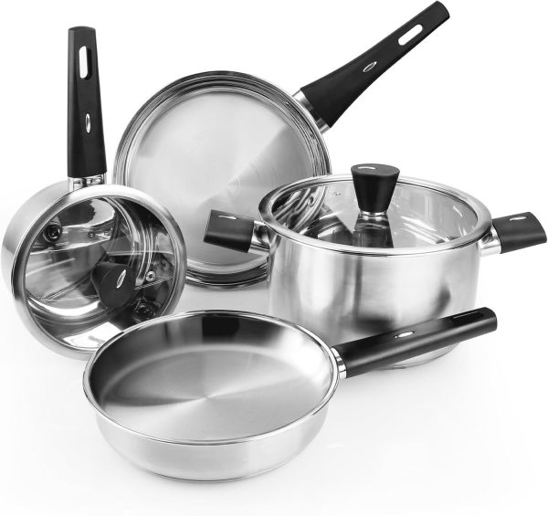 Meythway 𝐔𝐏𝐆𝐑𝐀𝐃𝐄 Stainless Steel Pots and Pans Set Non 6-Piece, Silver