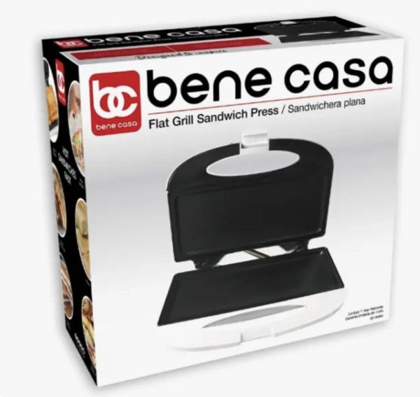 Flat grill sandwich maker/ Sandwichera BENE CASA  non-stick, compact – White