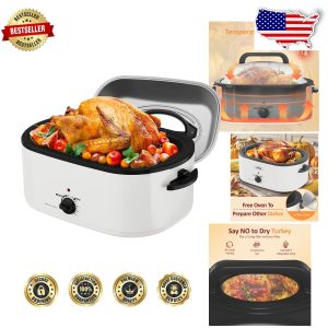 Upgraded 24 Quart Electric Roaster with Stainless Steel Lid for Perfect Feasts