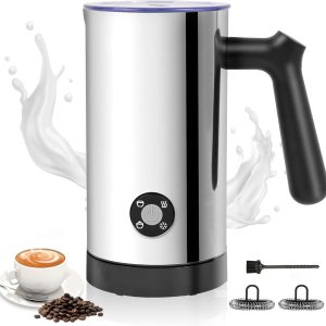 Stainless Steel 4-In-1 Electric Milk Frother with Cold, Hot Foam for Lattes, Cap