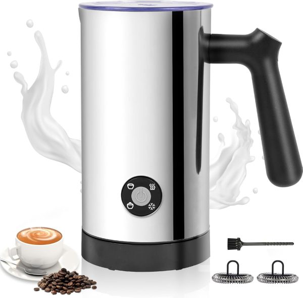 Stainless Steel 4-In-1 Electric Milk Frother with Cold, Hot Foam for Lattes, Cap