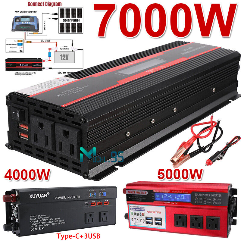 inversor de corriente 12V a 110V 6000W 4000W Para Carro Auto Convertidor Con USB