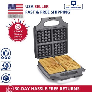 4-Square Belgian Waffle Maker Non-stick  Extra Large Plates, Cool Touch Handles