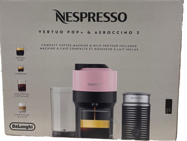 Nespresso Vertuo Pop+ Coffee Machine with Aeroccino Frother by De’Longhi