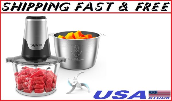 Food Processors with 2 Bowls, Meat Grinder 4 Bi-Level Blades, Mini Electric Food