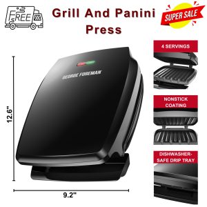 4-Serving Indoor Electric Grill And Panini Press, Non-Stick, Fat-Reducing Slope