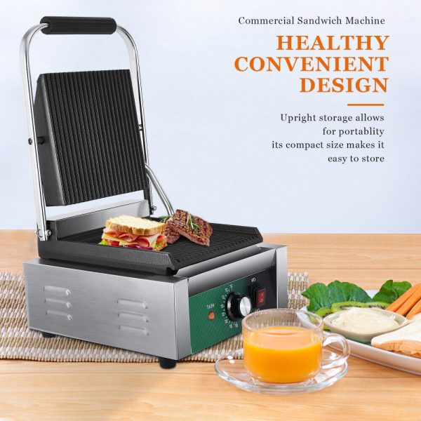 2200W Commercial Sandwich Press Grill Griddle Panini Maker Grooved Flat Set