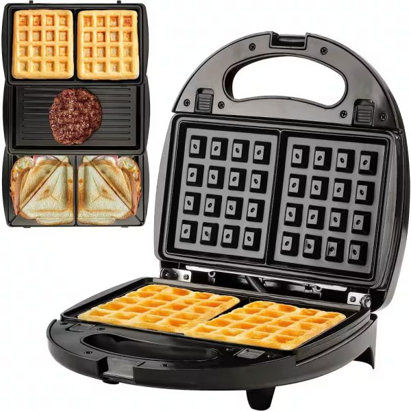 3-In-1 Electric Sandwich Maker Detachable Non-Stick Waffle and Plates, 750-Watts