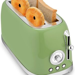 Toaster 4 Slice Wide Slot, Stainless Steel Bread Bagel Toasters, Retro Green