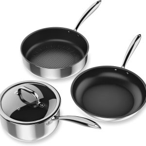 Stainless Steel Pots and Pans Set, Induction Cookware 4-Piece with Lid, Cookware