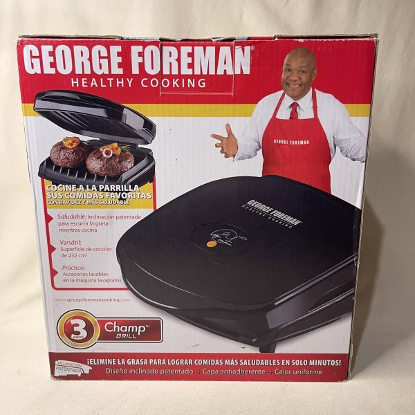 George Foreman GR10B 2-Serving Classic Plate Electric Grill Black Small ~ TRL7