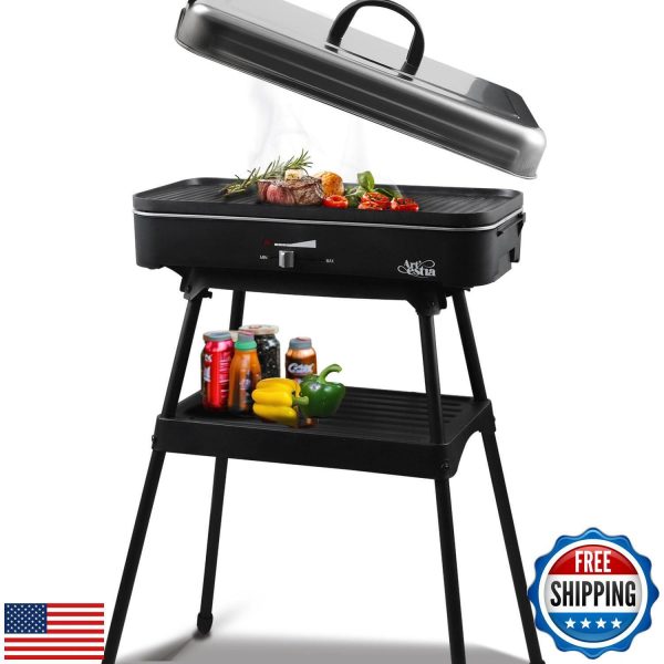 Upgrade Version – Artestia 1800W Electric Outdoor Grill with Lid Indoor Smoke