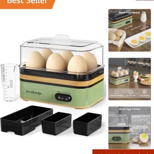 Rapid Egg Cooker – 6-Egg Capacity, Poacher & Omelet Maker, Auto Shut-Off, Green