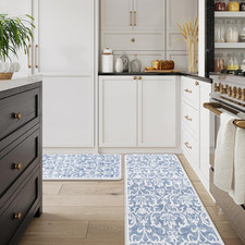 Kitchen Rugs Non Slip Cushioned Kitchen Floor Mats Set 2 Blue Anti-Fatigue Kitch