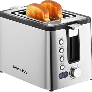 Mecity Toaster 2 Slice Stainless Steel Toaster Countdown Timer, Bagel/Defrost/Re