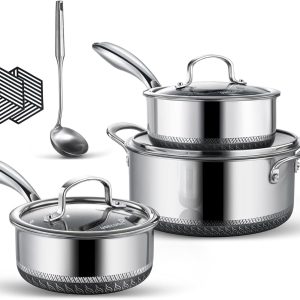 Hybrid Nonstick Stainless Steel Cookware Sets,Pots and Pans Set Non Stick 9Pcs