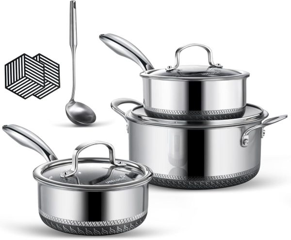 Hybrid Nonstick Stainless Steel Cookware Sets,Pots and Pans Set Non Stick 9Pcs