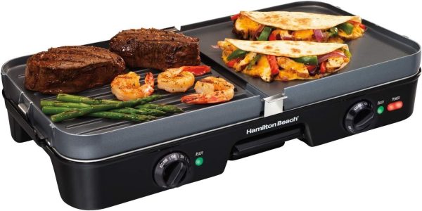 3-in-1 Electric Indoor Grill + Griddle, Reversible Nonstick Plates, Black