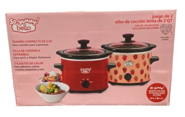 SO YUMMY! Bella – Set of 2 – 2 QT Slow Cooker – Removable Ceramic Pot- GIFT SET