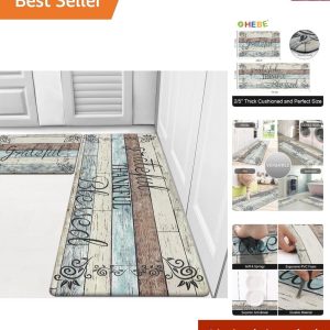 Waterproof Anti-Fatigue Kitchen Mat Set – 2 Cushioned Runner Rugs for Comfort