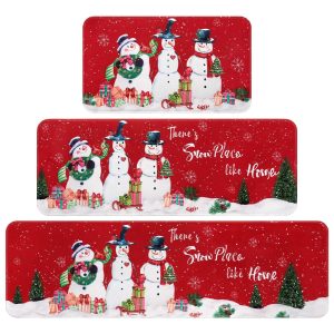 FRAMICS Christmas Kitchen Mat 3 Pcs, Winter Snowman Christmas Rugs for Kitche…