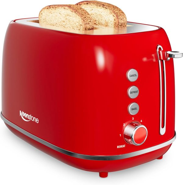 2 Slice Stainless Steel Toaster with 6 Bread Shade Settings – Retro Wide Slots