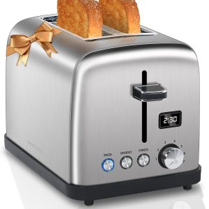 2 Slice LCD Display Stainless Steel Toaster – 1.4” Wide Slots 6 Shade Settings