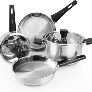 Stainless Steel Pots and Pans Set Non Toxic, 6PCs Kitchen Cookware Sets