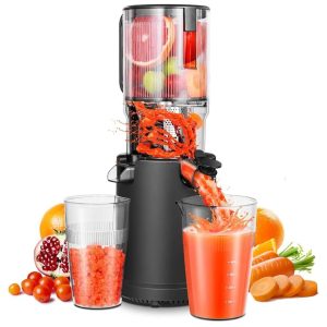 Hand-Free Cold Press Juicer, Aobosi Juicer Machines with No-Prep 5″ Large Black