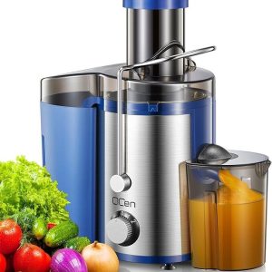 Qcen Juicer Machine 800W Centrifugal Juicer Extractor Wide Mouth 3” Feed – Blue