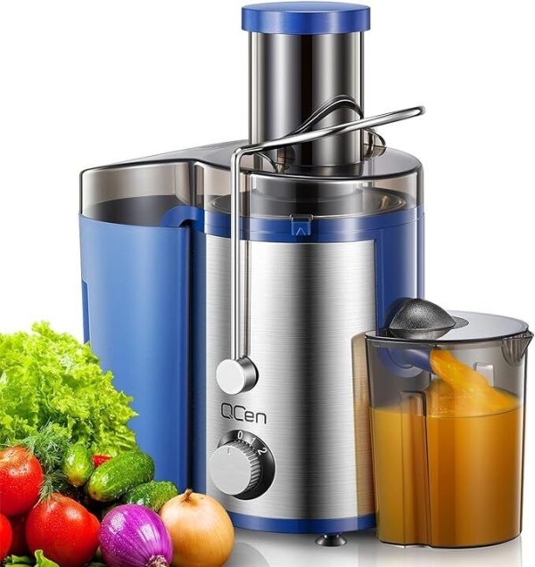 Qcen Juicer Machine 800W Centrifugal Juicer Extractor Wide Mouth 3” Feed – Blue