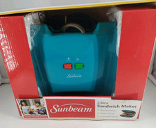 Sunbeam Sandwich Maker 2 Slice Non Stick Cool Touch Handle New In Box Aqua Color