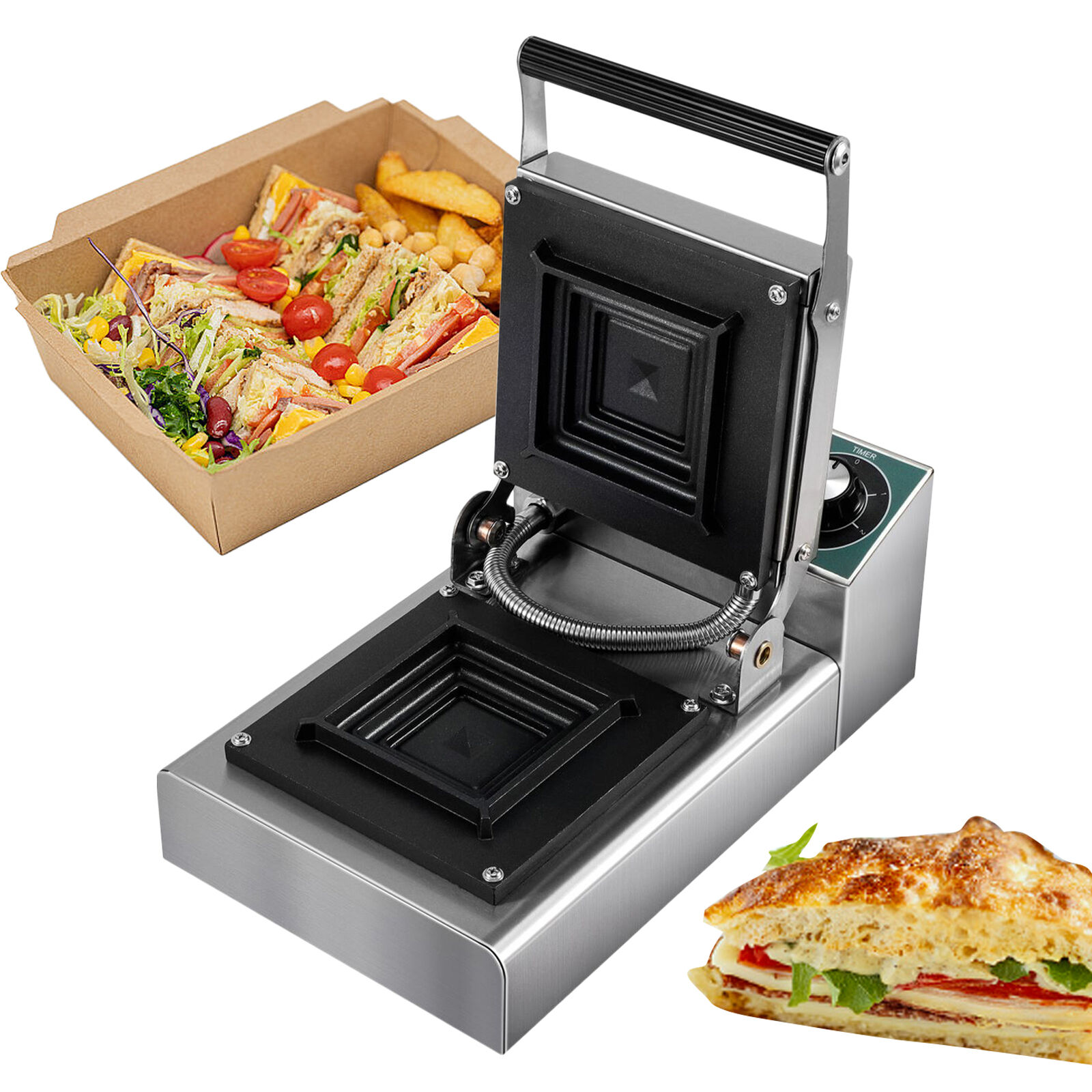 Commercial 1000W Sandwich Maker Waffle Panini Machine Non-stick Surface-