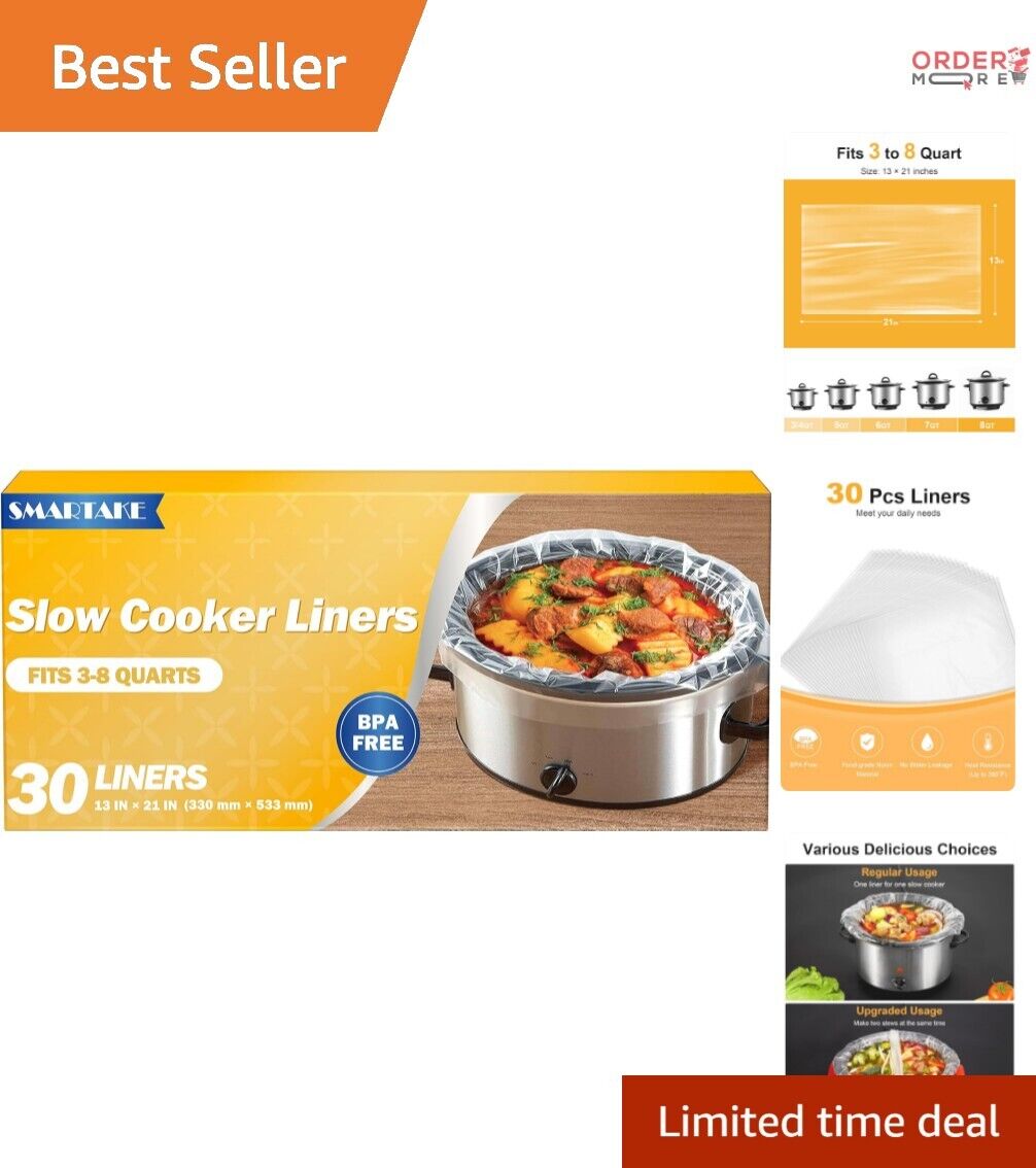 High-Temperature Resistant Slow Cooker Liners – 30 Large Disposable Bags 3QT-8QT