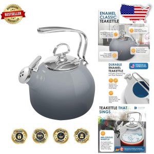 Classic Fade Grey Stainless Steel Teakettle with Harmonious Whistle – 2.5 lbs