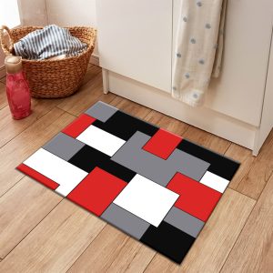 Red Geometric Black and Gray Kitchen Mat Non-Slip Carpet Bedroom Floor Area Rugs