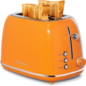 2 Slice Toaster Retro Stainless Steel Toaster with Bagel, Cancel, Defrost Functi