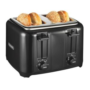 Proctor Silex 4-Slice Wide Slot Toaster – Black Auto Shut-Off Crumb Tray