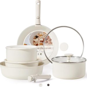 Pots and Pans Set Non Stick, Cookware Sets, Kitchen Set, Cream White