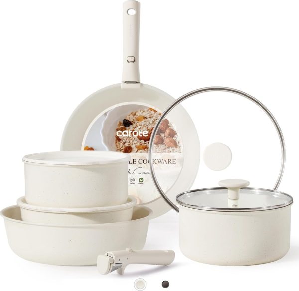 Pots and Pans Set Non Stick, Cookware Sets, Kitchen Set, Cream White