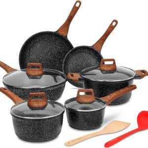 ESLITE LIFE Nonstick Cookware Sets, 12 Pcs 12 Set, Black-12 Set