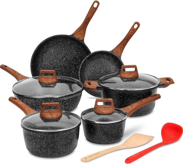 ESLITE LIFE Nonstick Cookware Sets, 12 Pcs 12 Set, Black-12 Set