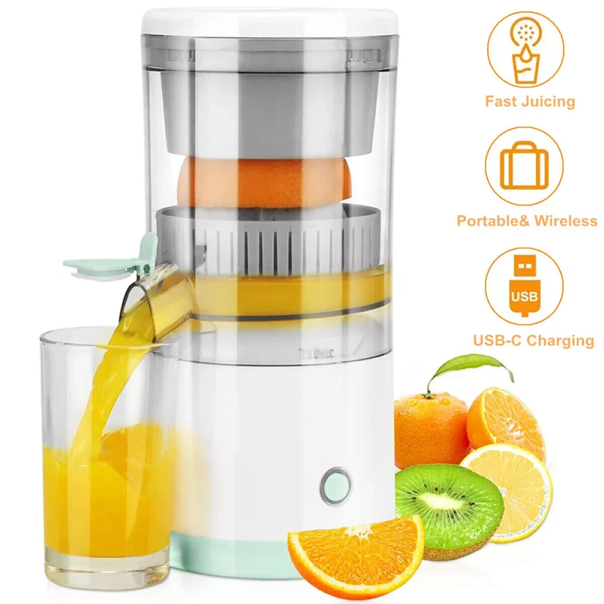 Electric Citrus Juicer Rechargeable Hands-Free Masticating Orange Lemon Squeezer